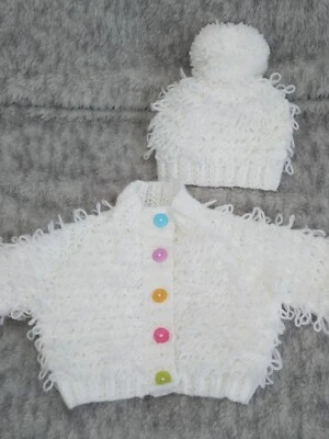£12.99 • Buy Hand Knitted Baby Clothes Girls Loopy Knit Set To Fit Age New Born 