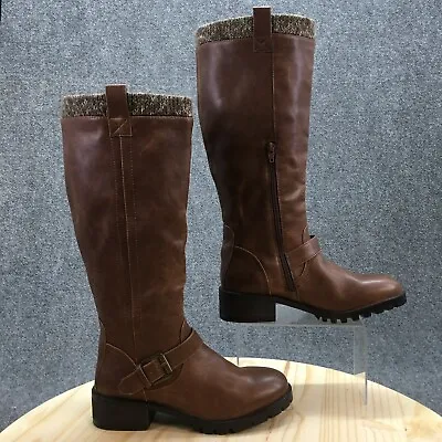 Mossimo Supply Co. Boots Womens 9 Tall Riding Brown Faux Leather Cuban Zip Up • $35.69