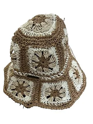 O'Neill Nadie Crochet Bucket Hat Beige Wide Brim Boho Sun Protection Beach • $13
