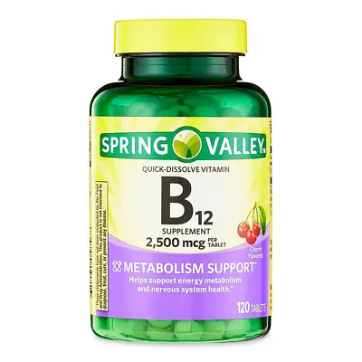 Spring Valley Vitamin B12 Quick Dissolve Tablets Supplement 2500 Mcg Cherry 120 • $11.82