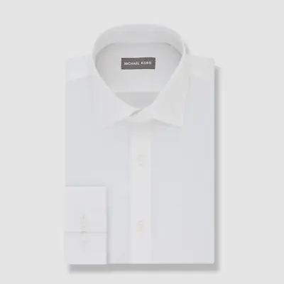 $89 Michael Kors Men's Regular-Fit White Stretch Non-Iron Dress Shirt 18.5 34/35 • $27.58