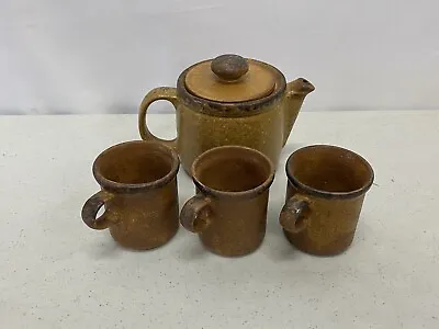 McCoy Pottery Canyon Mesa 3 Coffee Mugs Teapot Brown Stoneware USA 1412 1418 • $19.99