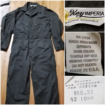 Vintage Key Imperial Jumpsuit Unlined Coveralls Mens 42  Long Green Mechanic USA • $45