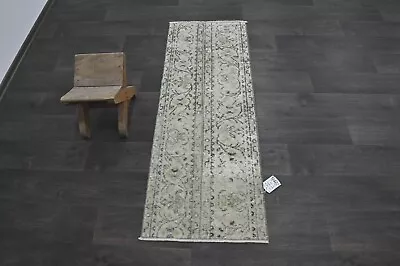 Vintage Turkish Runner Rug 2x5ft Wool Anatolian Handmade Hallway Oushak BEIGE • $108