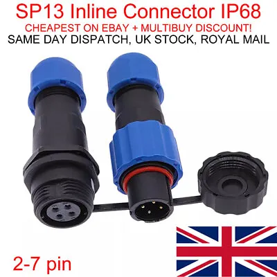 £5.89 • Buy SP13 IP68 Waterproof 2,3,4,5,6,7 Pin Plug And Socket Inline Connector Aviation