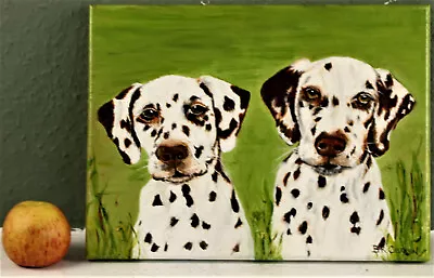 Original Oil On Canvas Painting Two Dalmatians Dogs Signed BR Curran 9inx12in • £32