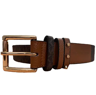 MICHAEL KORS Women’s Leather Chocolate Belt Gold Tone Buckle Size Medium • $37.74