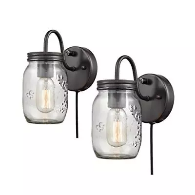 EUL Vintage Mason Jar Light Fixture Clear Glass 2-Pack Wall Lights Oil Rubbed... • $73.27