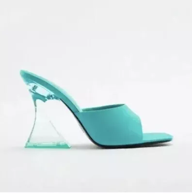 Zara Women’s Turquoise Open Toe Mule Heel Sandal Size 8/39 3824/910 • $40