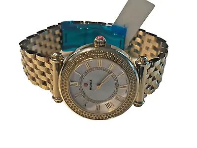 Michele Caber 18k Gold Plt Ladies White MOP Gem Stone Bezel Classic Watch $2895 • $1325.25