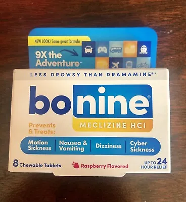 Bonine For Motion Sickness Chewable Tablets Raspberry Flavored 8 Each Exp01/25 • $6.90