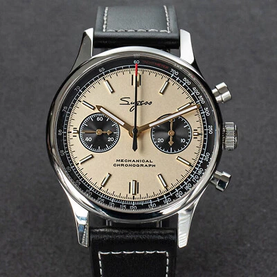 Sugess Pilot Watch Uomo ST1906 Movimento Cronografo a carica manuale Orologi da polso Zaffiro Impermeabile a carica manuale PowerReserve Luminoso V2  1511