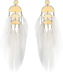 Mardi Gras Earrings Feather Dangle Earrings For Women Fashion Handmade White • $10.01