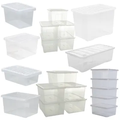 4L-80L Clear Plastic Storage Boxes With Lids Home Office Kitchen Stackable MP • £7.80