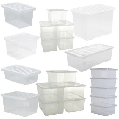 4L - 80L Plastic Storage Box With Lid Clear Heavy Duty Stackable Container MP • £58.99