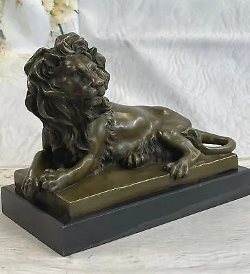 Real Bronze Metal Statue Marble Roaring Male Lion Jungle King Art Sculpture Sale • $179.50