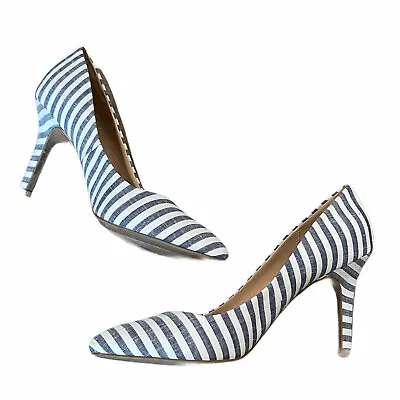MERONA TARGET Womens Size 10 Blue White Stripe Pointed Toe Canvas Pumps Heels • $19.77