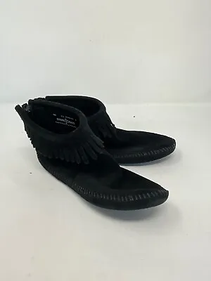 Minnetonka Moccasin Women Size 5.5 Ankle Boot Fringe Shoe Zip Back • $9.05