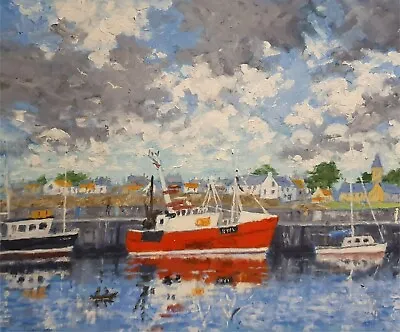 Original Oil Painting: The Red Boat Anstruther Harbour • £250