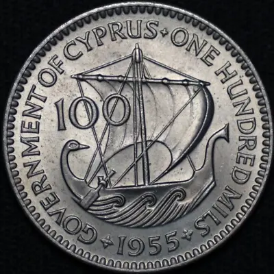 CYPRUS ~ 1955 ~ 100 Mils ~ UNC ~ World Coin ☘️ W-#1324 ☘️ • $14.99