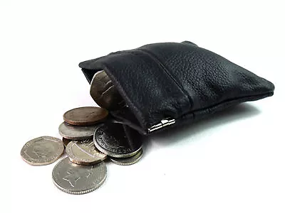 Mens Ladies Black Leather Coin Pouch Wallet Purse • £2.99