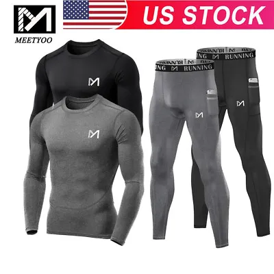 Men Compression Quick Dry Base Layer Tight Shirt Pants Under Suit Gym Sports Set • $18.99