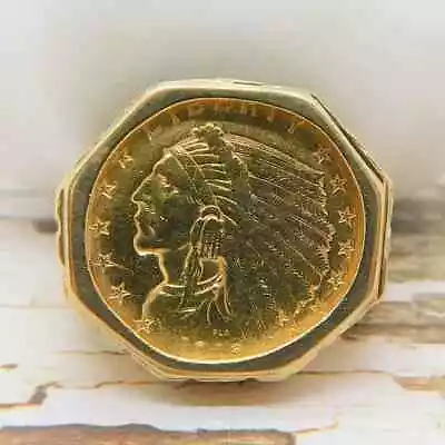 Men's Vintage Ring Dollar Gold Indian Coin Solid Real 14K Yellow Gold Silver • $156.89