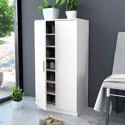 Modern Shoe Rack Cabinet 7 Shelves White Organiser For 14 Pairs Of Shoes Y3E0 • $360.59