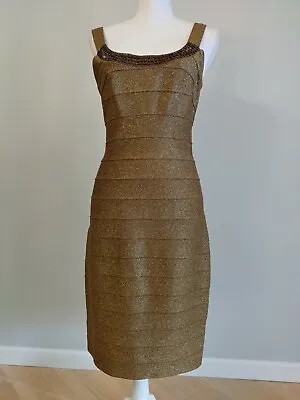 Carmen Marcvalvo Women's Small Medium Bandage Metallic Beaded Dress Sparkle • $24.99