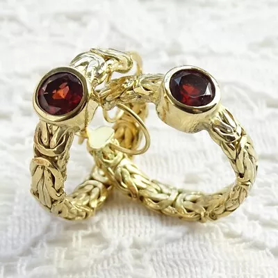 OT 925 Turkey Byzantine Hoop Earrings Gold Vermeil Over Sterling Red Garnet • $45
