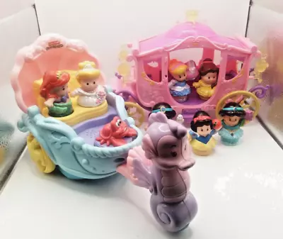 Fisher Price Little People Princesses Lot Figures Ariel Coach Pink Carriage • $29.99