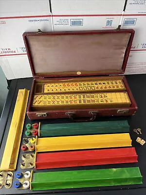 Royal Depth Control Mah Jong Jumbo Catalin Set 164 Hand Painted Tiles W/ 5 Racks • $329.95