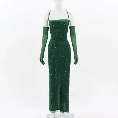 Dyspnea Sequin Cowl Slip Gown With Gloves Size 8 • $224
