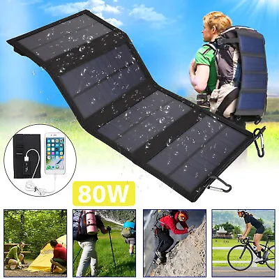$20.98 • Buy Portable Solar Panel Kit Folding Power Bank Outdoor Hiking Camping Phone Charger
