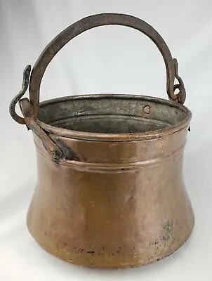 Antique Primitive Dovetail Seam Hammered Copper Pot Cauldron Kettle Crude Forged • $277.95