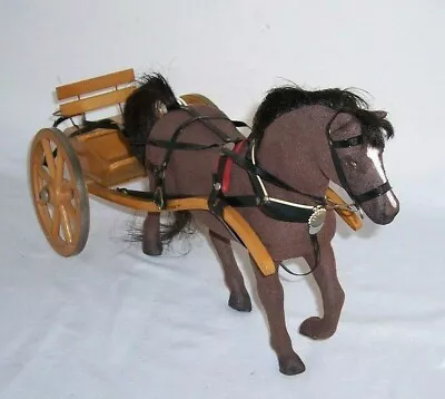 Vintage STEHA Lieha Harness Horse Cart Toy Germany Flocked Toy Model Wheels #D2 • $146.99