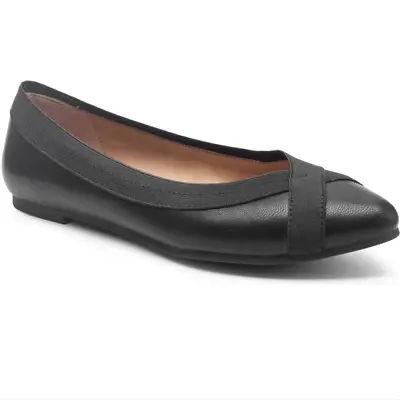 New Me Too Reign Flat Black Leather Memory Foam Footbed Ballerina Boat Size 7 • $60