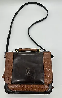 Bellerose Vintage Leather Bag Purse Business Organizer Multi Pockets Mirror Brwn • $29.74