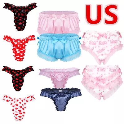 US Mens Sissy Briefs Shiny Satin Lace French Knickers Boxer Panties Underwear • $7.35