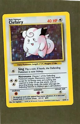 Pokémon Base Set Clefairy Holo 5/102 VLP WOTC CARD • $14