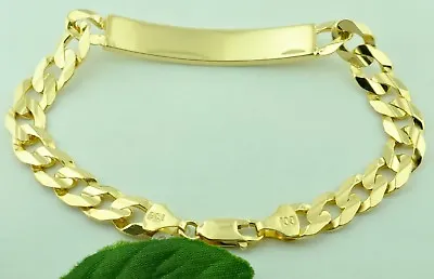 14k Solid Yellow Gold Mens ID Curb Link Bracelet  ID 25.40 Grams     • $1445