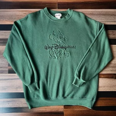 Vintage 90s Disney Mickey Mouse Crewneck Pullover  Sweatshirt Size Large Green • $38