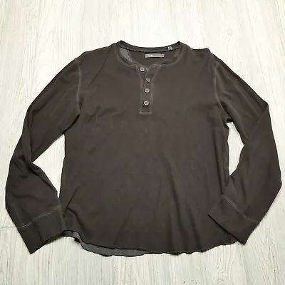 Vince Henley Shirt Adult Large Brown Cotton Micro Ribbed Long Sleeve Layer Mens • $27.44