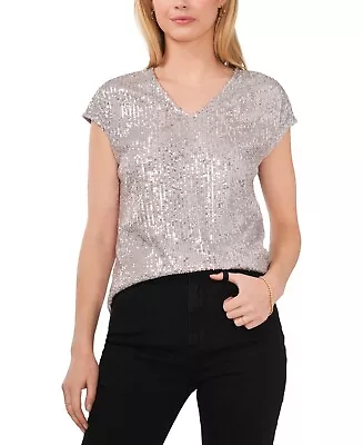 Vince Camuto Women's Sequined Dolman-Sleeve V-Neck Blouse Silver US L • $19