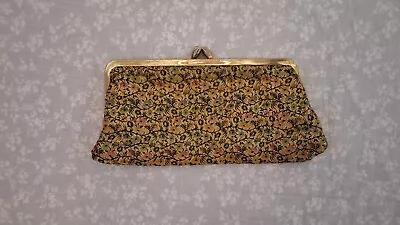 Vintage Gold Flowered Tapestry Evening Bag • $50