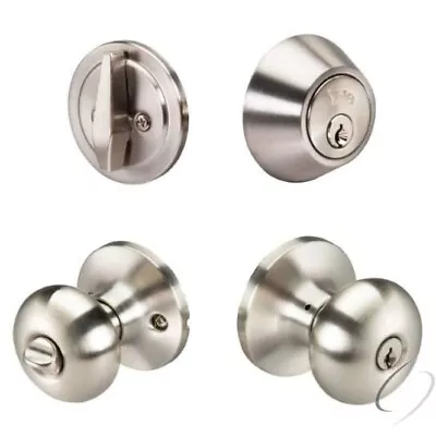 Yale Single Cylinder Deadbolt Key Entry Lock Doorknob Combo Set Satin Nickel • $19