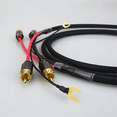HiFi Turntable RCA Cable OCC Signal Interconnect Cable Cord With Ground Wire • £16.80