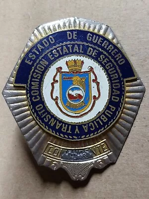 Mexico Guerrero Seguridad Publica Transito Comandante Police Hat Badge Antique • $95