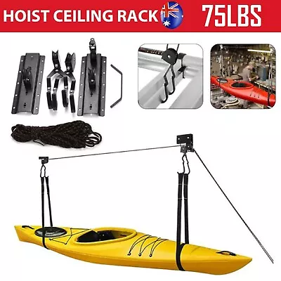 Kayak Hoist Lift Garage Storage Canoe Capacity 75 Lb Mounting Hardware Bracket • $56.99