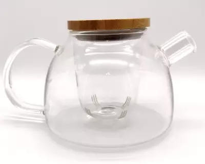 Elegant Glass Teapot W/ Removable Infuser & Bamboo Lid - Loose & Blooming Teas • $9.99
